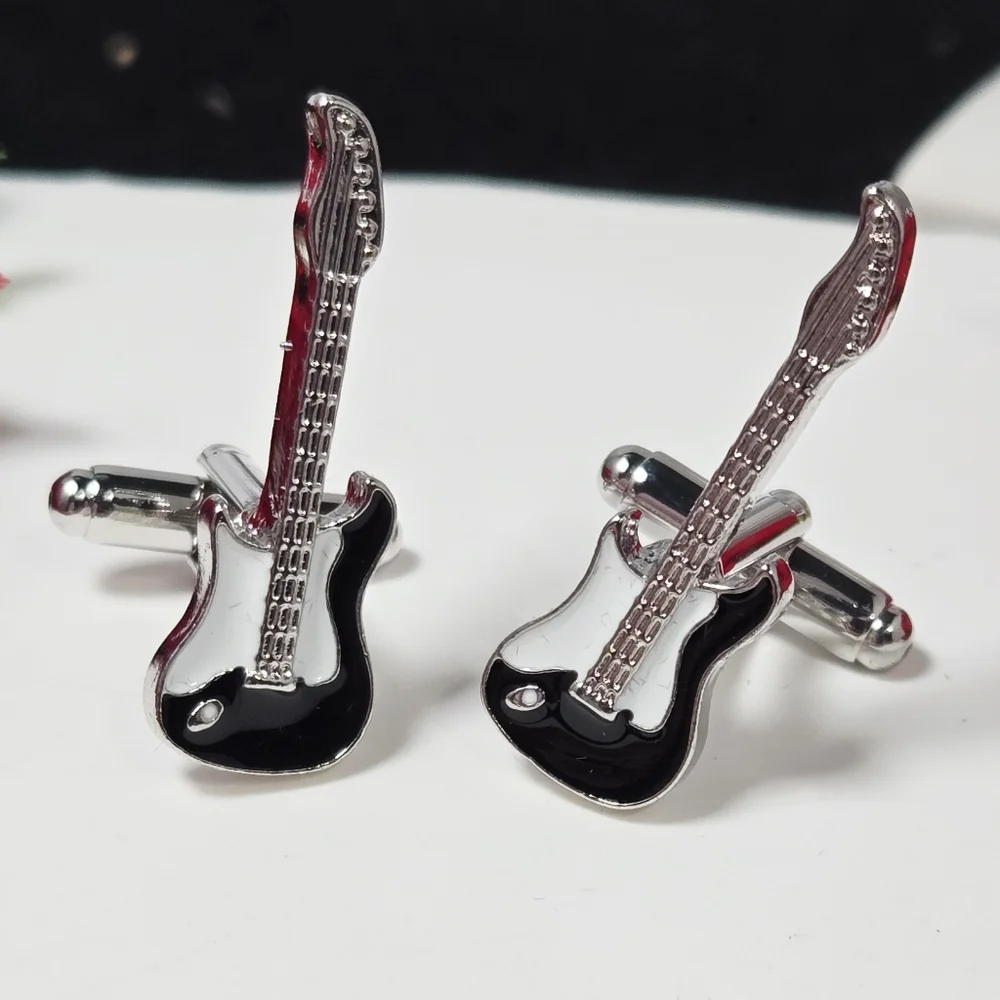 Guitar Cufflinks Silver Musician Tuxedo Prom Wedding Masculine Gift Professional